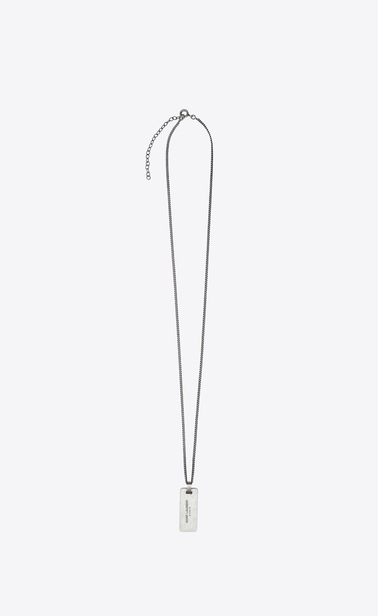 SAINT LAURENT Short Necklaces Man YVES pendant with engraved plaque in silver-colored brass b_V4